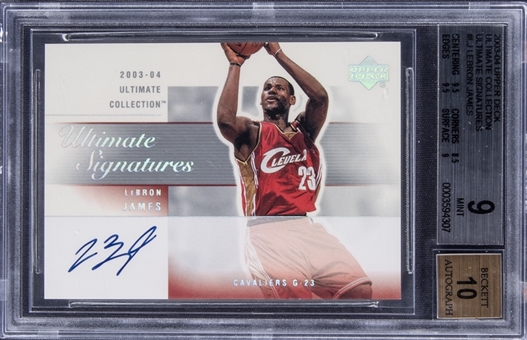 2003-04 Upper Deck Ultimate Collection "Ultimate Signatures" #LJ LeBron James Signed Rookie Card – BGS MINT 9/BGS 10
